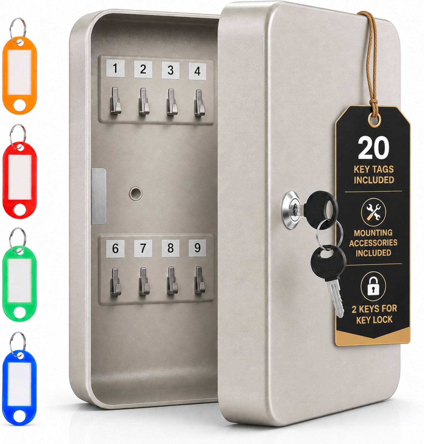 LDS® 20-Key Cabinet with Key Tags – Wall-Mounted Key Box – 16 × 20 × 7.5 cm by Landlord Direct Supplies